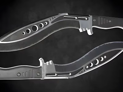 Tactical Folding Knives Modern Design With Sharp Blades Metal Handles And Circular Holes 3d model