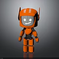 Cute Orange Robot Toy Figure With Smiling Black Face Red Antennas And Shiny Surface