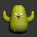 Green Cartoon Cactus Character With Cute Expression Big Eyes Open Mouth And Blush Cheeks