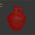 Traditional Clay Pot With Bulbous Body Painted Red Black Patterns And Loop Handle