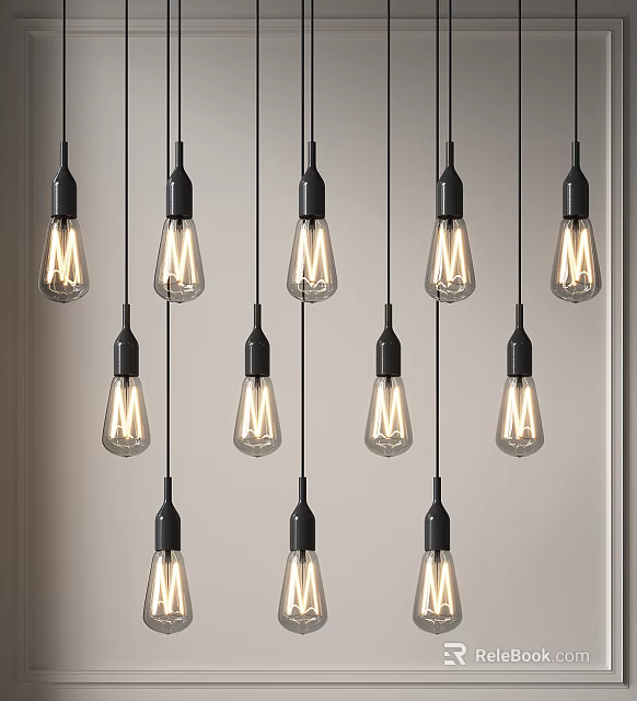 Vintage Pendant Lights With Black Sockets And Clear Filament Bulbs For Modern Interior Design 3d model 