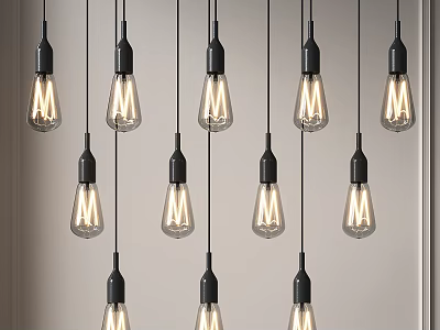 Vintage Pendant Lights With Black Sockets And Clear Filament Bulbs For Modern Interior Design 3d model