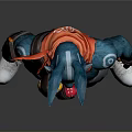 Anthropomorphic Rabbit Character In Blue Top Red Scarf Gray Pants And White Shoes