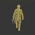 3D Model of Construction Worker in Hard Hat Carrying Toolbox While Walking 3d model