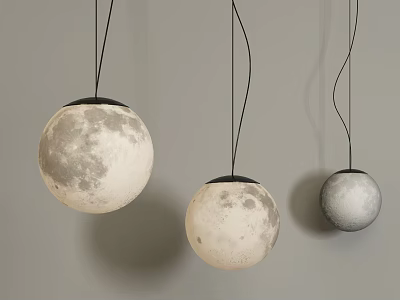 Modern Spherical Pendant Lights with Lunar Surface Texture Hanging in Gray White Tones 3d model