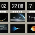 Multiple Televisions Displaying Various Time Screens Text And Abstract Backgrounds