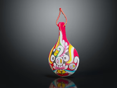 Colorful Handcrafted Decorative Bottle With Intricate Patterns Pink Body And Red String 3d model