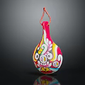Colorful Handcrafted Decorative Bottle With Intricate Patterns Pink Body And Red String