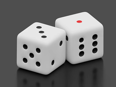 Decorative Dice Ornament Set With Two White Cubes Black Dots And Red Marker 3d model