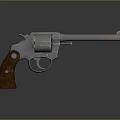 Classic Silver Revolver With Brown Wooden Grip And Shiny Metal Barrel