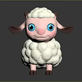 Cute Cartoon Sheep Toy With White Fluffy Wool Pink Body And Big Blue Eyes