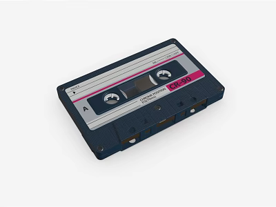 Deep Blue Musical Instrument Recording Cassette Tape with White Pink Stripes 3d model