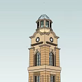 Brick Clock Tower With Domed Top And Tall Architectural Windows Design