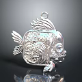 Elegant Silver Fish Shaped Pendant With Intricate Carving And Detailed Wings Design