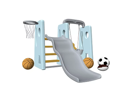 Outdoor Kids Playground Equipment With Slide Swing Basketball Hoop And Sports Balls 3d model