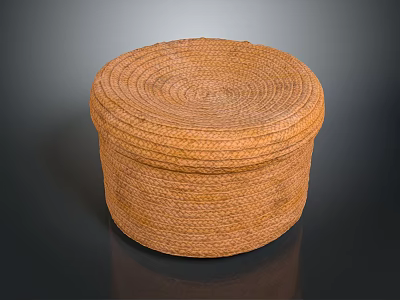 Round Brown Woven Ottoman with Handwoven Texture for Living Room Seating 3d model