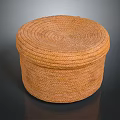 Round Brown Woven Ottoman with Handwoven Texture for Living Room Seating