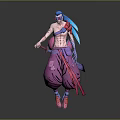 A Man With Blue And Pink Hair Shirtless Torso Baggy Pink Pants Holding Swords