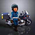 Police Officer In Blue Uniform Standing Next To Patrol Motorcycle With Storage Box