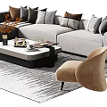 Light Gray Sofa Coffee Table Set With Multiple Throw Pillows Beige Armchair And Striped Rug