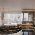 Luxurious Modern Bathroom Interior With Marble Surfaces Bathtub And Slatted Blinds