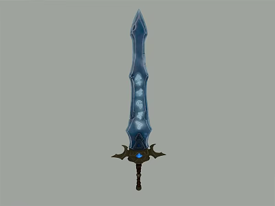 Enchanted Blue Crystal Sword With Decorative Black Hilt And Glowing Details 3d model