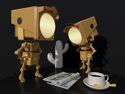 Table lamp robot table lamp industrial wind table lamp 3d model