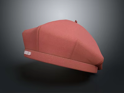 Soft Pink Beret Hat With Decorative Top Detail And White Label Edge 3d model