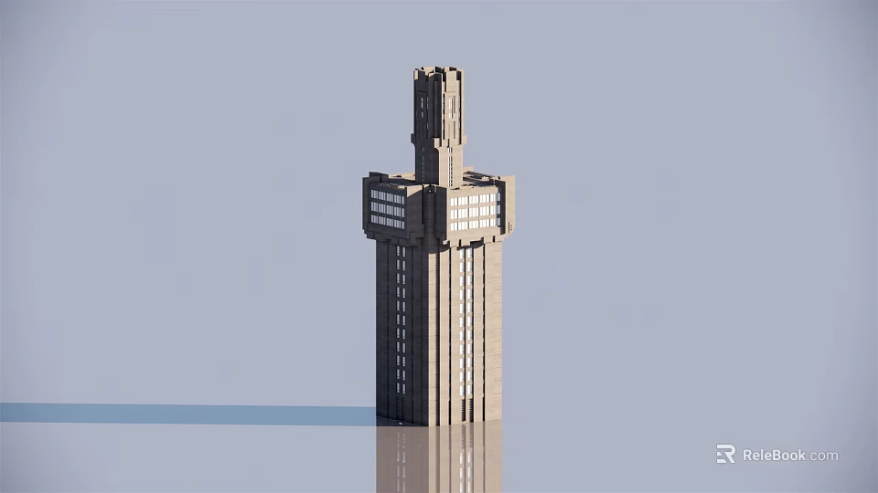 Modern Tower Architecture Featuring Distinctive Top Structure And Glass Windows Design 3d model