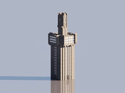 Modern Tower Architecture Featuring Distinctive Top Structure And Glass Windows Design 3d model