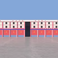 Modern Red Fire Station Exterior With Multiple Garage Bays And White Facade Windows