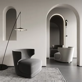 Modern Single Sofa Single Sofa Fishing Lamp Floor Lamp Wall Lamp Arch Door Hole Carpet 3d model