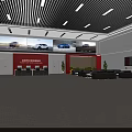 Spacious Service Hall With Black Leather Sofas White Coffee Tables Red Columns And Large Windows