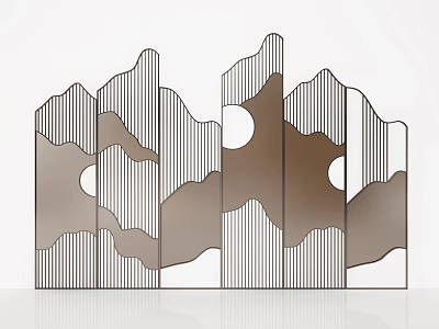 Modern Decorative Room Divider With Mountain Shape Striped Pattern And Circular Cutouts 3d model
