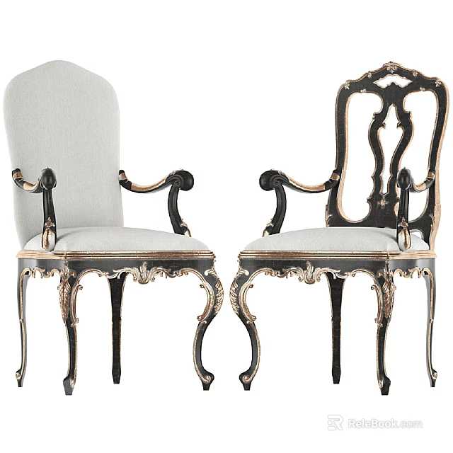 Ornate Vintage Dining Chairs With Elegant Carved Frames And Upholstered Seats 3d model 