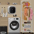 Laundry Room Clothes Storage Rack With Hanging Clothes Shoes And Washing Machine
