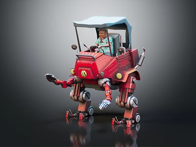 Smart Machine Red Vehicle with Mechanical Legs and Driver in Cockpit 3d model