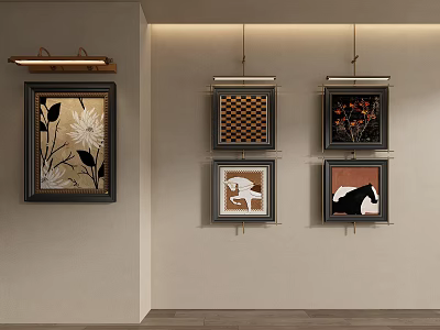 Modern Wall Art With Framed Decorative Paintings Including Floral Geometric And Horse Motifs 3d model