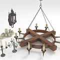 Cross Shaped Wooden Metal Chandelier With Candle Lights And Decorative Lantern Candelabra