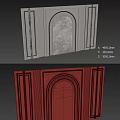 Classic Background Wall Design With Arched Mural Panel And Decorative Vertical Frames 3d model