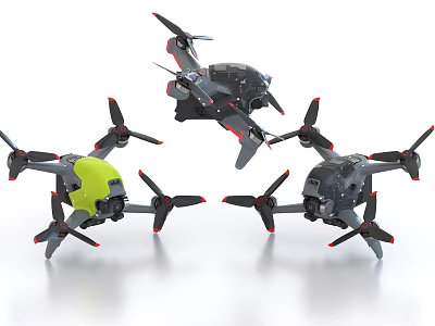 Modern Drone Models With Black Yellow Bodies And Rotors For Aerial Applications 3d model