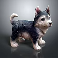 Cute Black And White Puppy Statue With Upright Ears And Curled Tail