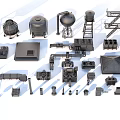 Various Industrial Equipment Components With Water Tanks Pipes Ladders And Control Panels
