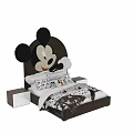 Mickey Mouse Themed Kids Bed With Face Shaped Headboard Printed Pillows And Bedspread