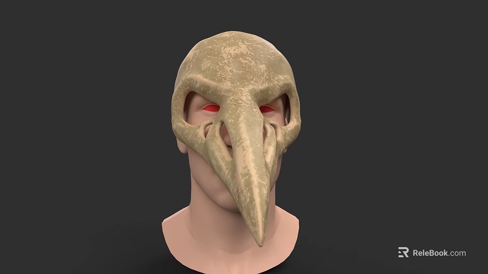 Beige Textured Hat With Long Beak And Red Eyes For Costume 3d model 