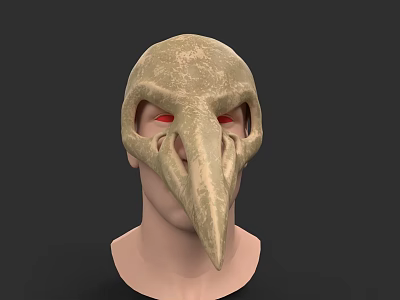 Beige Textured Hat With Long Beak And Red Eyes For Costume 3d model