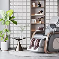 Modern Stylish Massage Chair in Cozy Lounge with Green Plant Small Table and Grid Wall