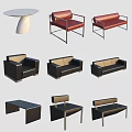 Modern Sofa And Coffee Table Set With Black Brown Red Seats And Metal Frames 3d model