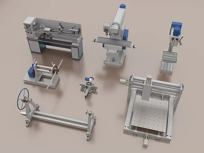 Diverse Industrial Equipment Collection Featuring Lathe Milling Machine Drill Press And Workbench 3d model