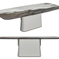 Contemporary Dining Table With Natural Marble Top And Sleek White Pedestal Base Design